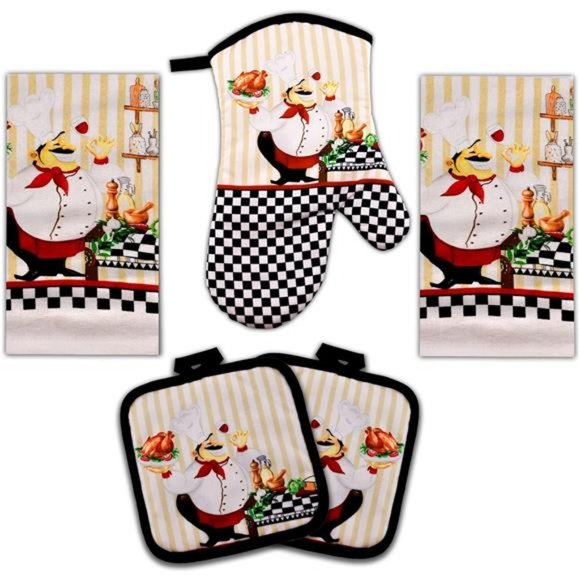 5 Piece Kitchen Towel Set: Chubby Uniformed Chef Design - Picture 1 of 7